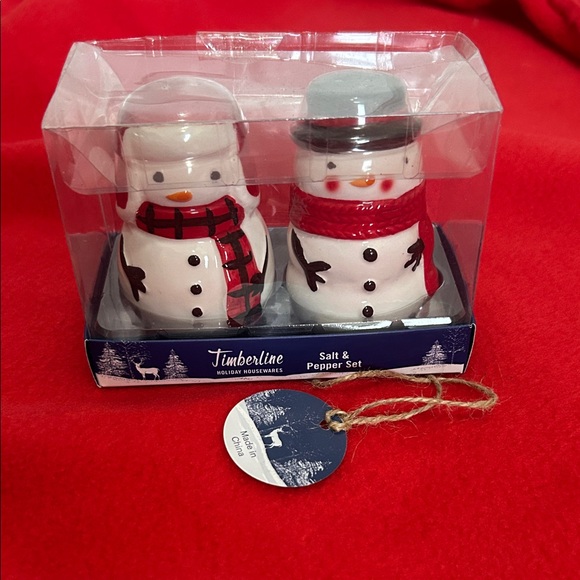 Timberline Snowman Salt & Pepper Shakers - Festive Red and Gray - Picture 1 of 4